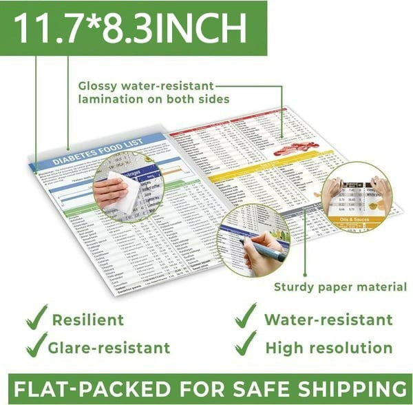 CILIFER® 🔥3 Counts Diabetic Food Chart Brochure & Meal Planner - Low GI Foods. Calories. Glycemic Index. and Vitamin Chart