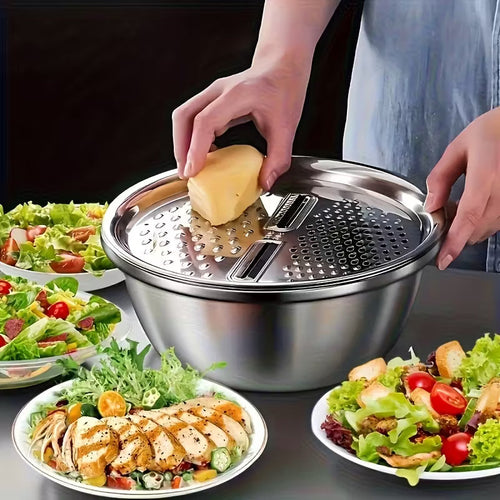CILIFER® 🔥3-in-1 Multipurpose Kitchen Bowl | premium Stainless Steel Cutter + Grater + Drain Basket