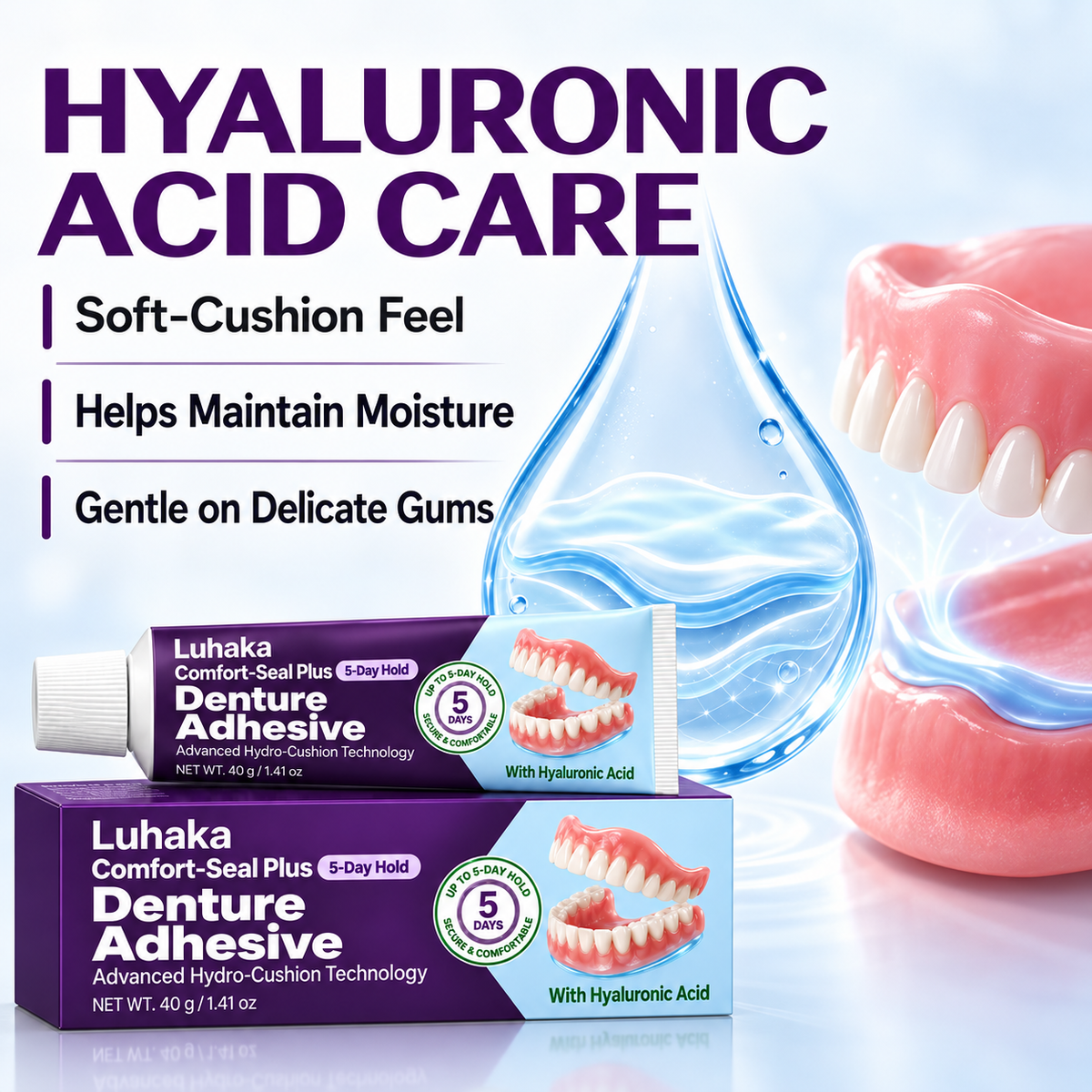 Luhaka Comfort-Seal Plus 5-Day Denture Adhesive with Hyaluronic Acid