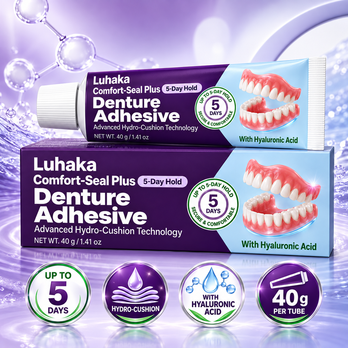 Luhaka Comfort-Seal Plus 5-Day Denture Adhesive with Hyaluronic Acid
