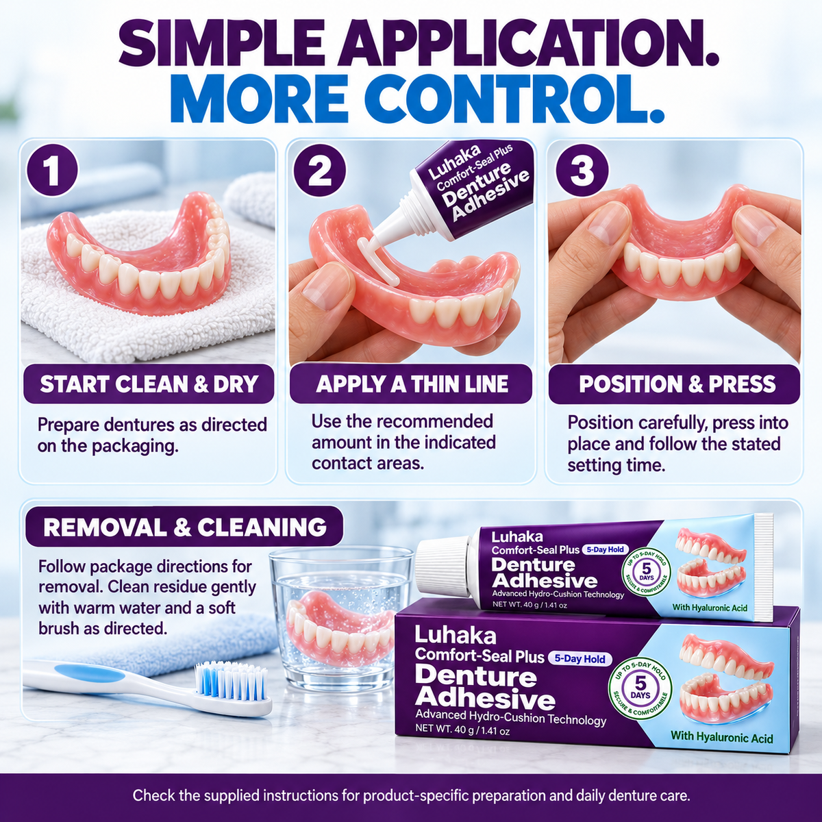 Luhaka Comfort-Seal Plus 5-Day Denture Adhesive with Hyaluronic Acid