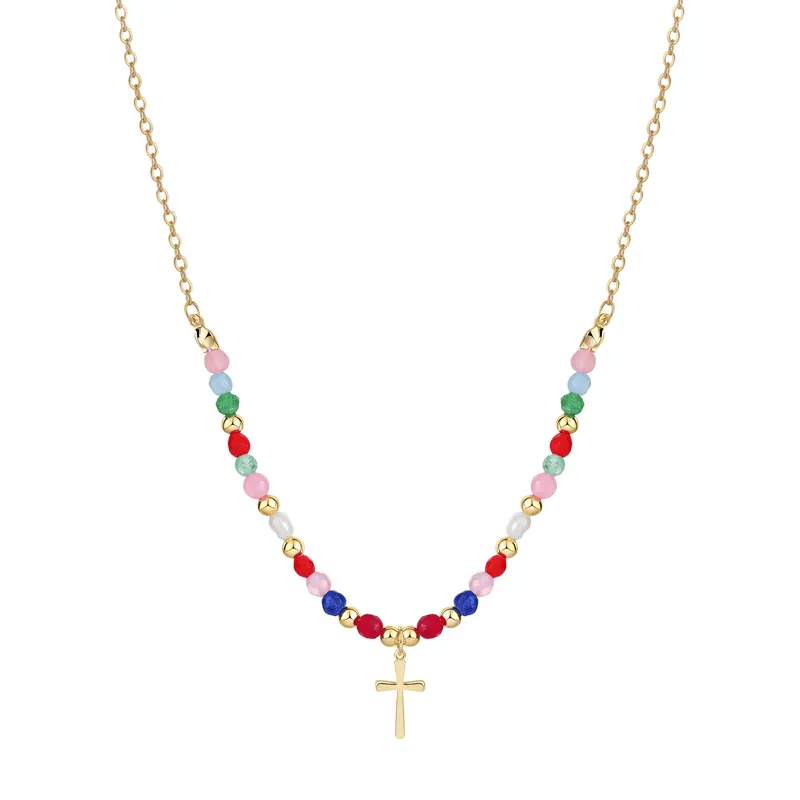 🎁 Perfect Gift! 49% OFF | Dainty Beaded Cross Necklace ✨ Adjustable 14K Gold/Silver Plated Chain