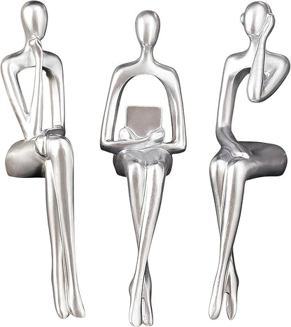 Silver Decor Thinker Statue Ornaments Abstract Decor Sculptures Resin Statue Modern Decorative Objects Desk Decor Small Shelf Decor Figurines Home Decorations for Living Room
