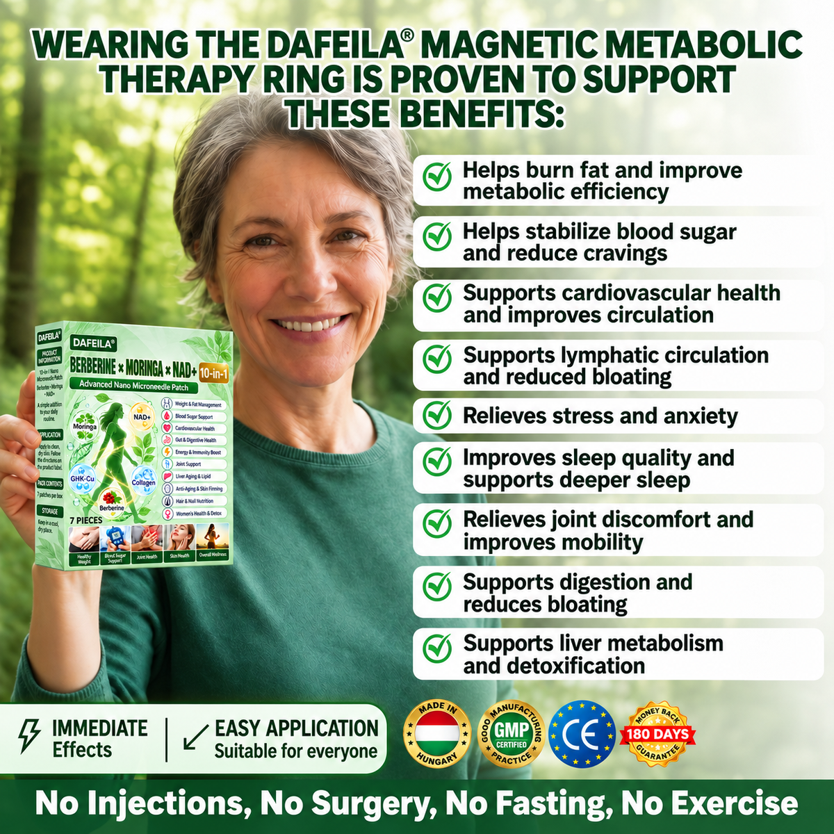 DAFEILA® 10-in-1 Nano Microneedle Patches with Berberine, Moringa & NAD+ — 7 Patches