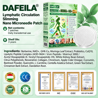 DAFEILA® 10-in-1 Nano Microneedle Patches with Berberine, Moringa & NAD+ — 7 Patches