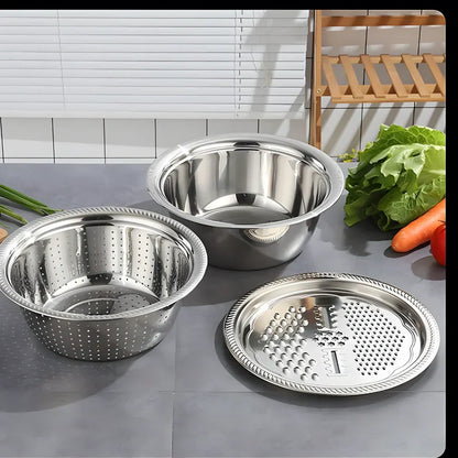 CILIFER® 🔥3-in-1 Multipurpose Kitchen Bowl | premium Stainless Steel Cutter + Grater + Drain Basket