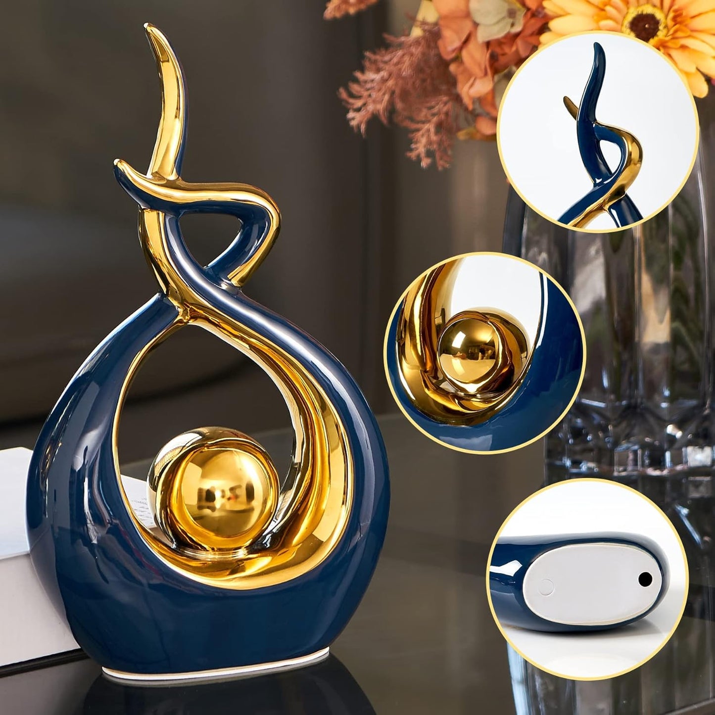 Home Decor Modern Art Ceramic Statue, Coffee Table Decor Centerpiece Table Decoration, Decorative Accents Sculpture for Living Room Decor or Dining Table Decor (Blue, Small)