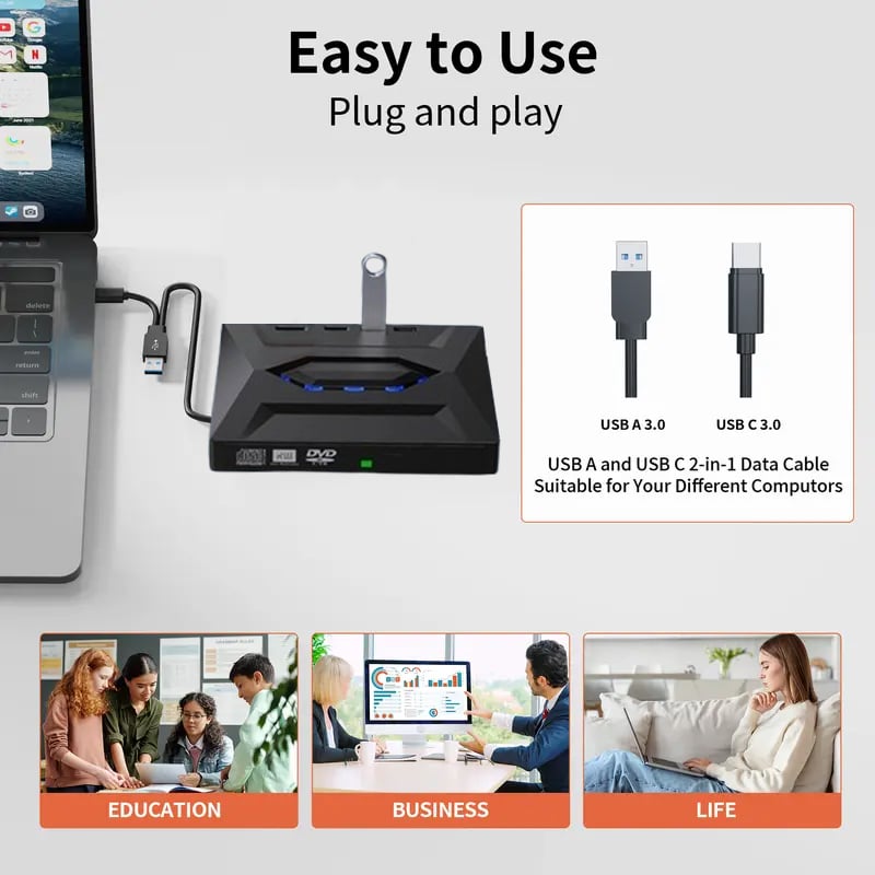 CILIFER® Retro Laptop CD DVD Player USB C 3.0 Portable CD Burner