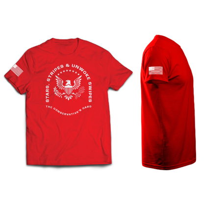 SFRCORD® Stars, Stripes & Unwoke Swipes T-shirt.