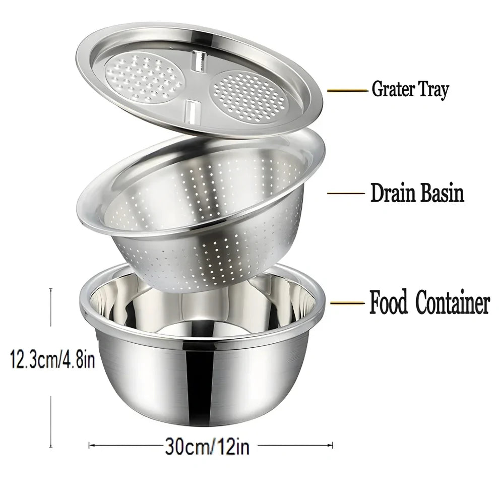 CILIFER® 🔥3-in-1 Multipurpose Kitchen Bowl | premium Stainless Steel Cutter + Grater + Drain Basket