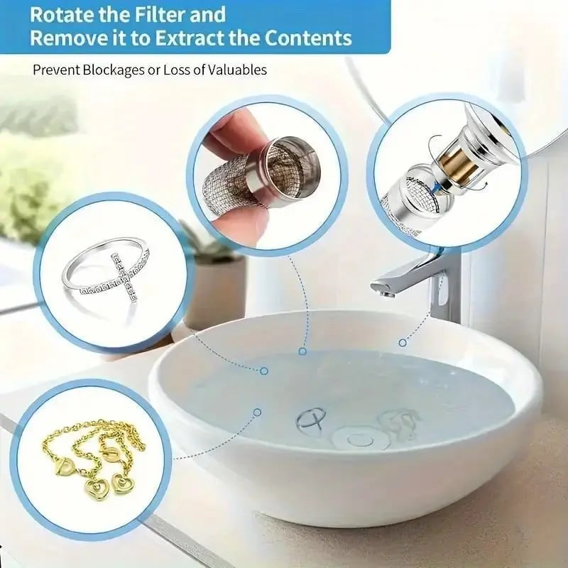 CILIFER® 🔥Bathroom Sink Stopper Hair Catcher. Universal Pop Up Sink Drain Filter with Stainless Steel Filter Basket. Bathroom Sink Drain Strainer