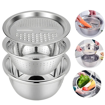 CILIFER® 🔥3-in-1 Multipurpose Kitchen Bowl | premium Stainless Steel Cutter + Grater + Drain Basket