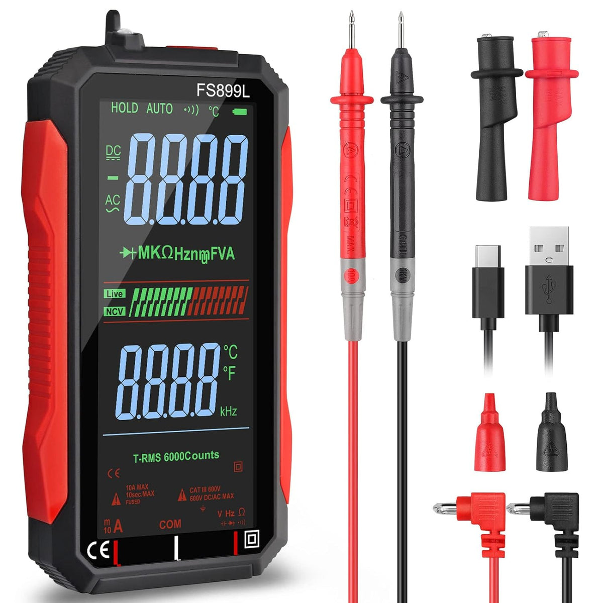 ⚡USB Rechargeable Digital Multimeter🔋– 6000 Counts, Large Color Screen ...