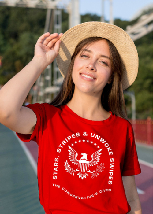SFRCORD® Stars, Stripes & Unwoke Swipes T-shirt.