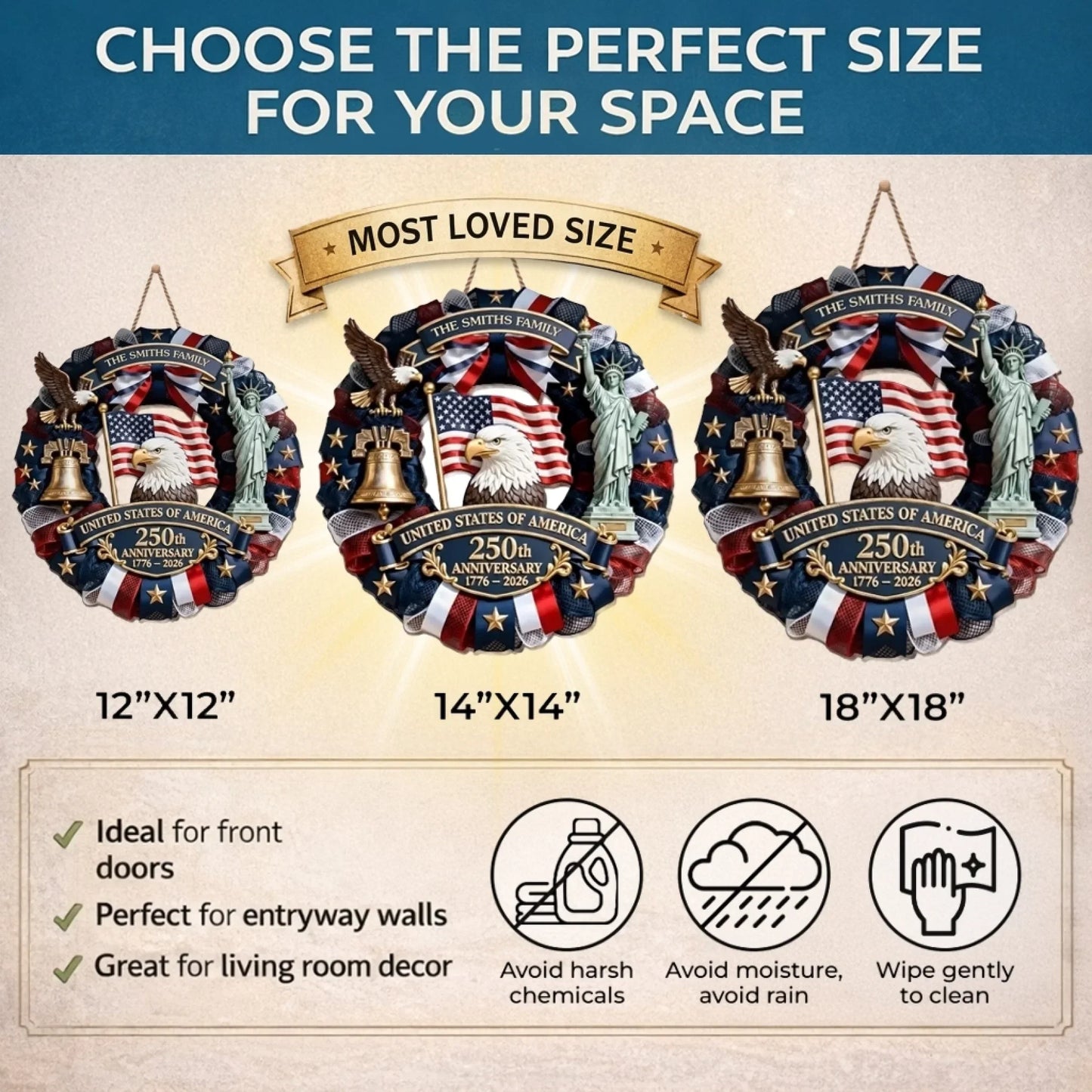 CILIFER® Custom Wood Sign - Personalized America 250th Anniversary Gifts For Mom, Dad, Brother, Sister, Kids - Family Forever United