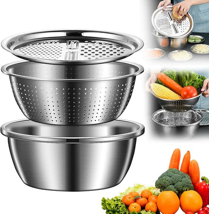 CILIFER® 🔥3-in-1 Multipurpose Kitchen Bowl | premium Stainless Steel Cutter + Grater + Drain Basket