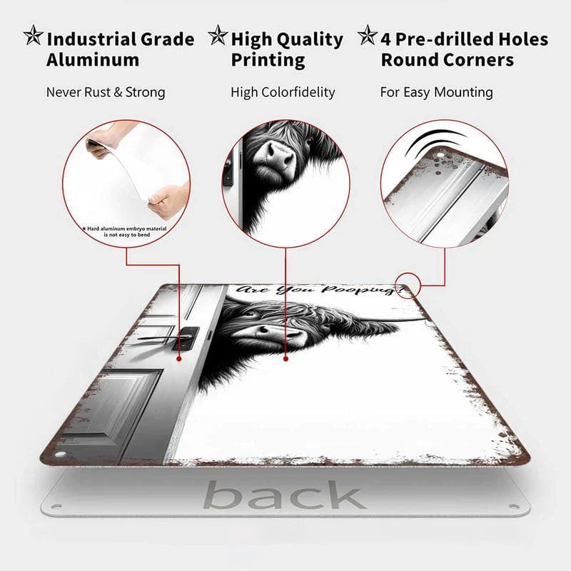 CILIFER® 🔥Last Day 49% OFF - Vintage Highland Cow Aluminum Sign: Funny Are You Pooping?