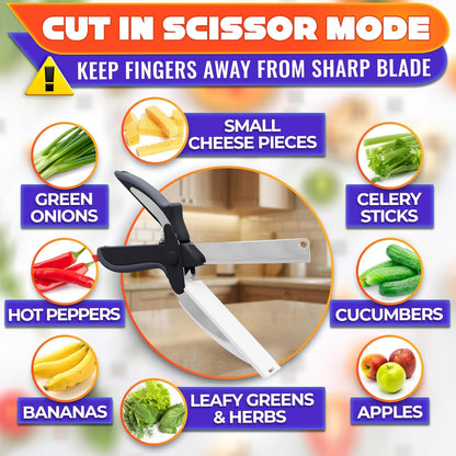 CILIFER® 2 in 1 Kitchen Scissors for Food – Stainless Steel Blade & Plastic Cutting Board Scissors with Safety Lock |  Tomato Knife, Fruit & Vegetable Cutter – Easy-to-Use Kitchen Shears for Meat, Cheese