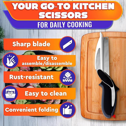 CILIFER® 2 in 1 Kitchen Scissors for Food – Stainless Steel Blade & Plastic Cutting Board Scissors with Safety Lock |  Tomato Knife, Fruit & Vegetable Cutter – Easy-to-Use Kitchen Shears for Meat, Cheese