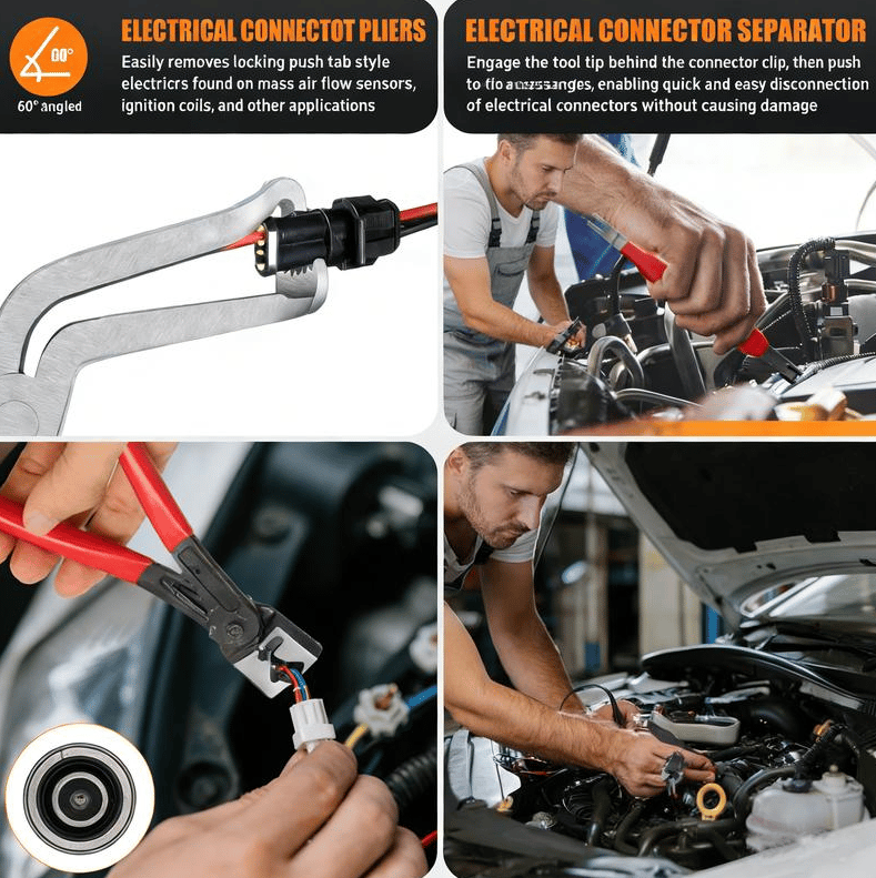 CILIFER® Automotive Electrical Disconnect Pliers Kit.Auto Repair Plier.High-Carbon Steel Connector Separator 60 ° Pliers.Hose Clamp Plier.Car Trim Clip Removal Pliers.Plug Release Tool and Wire Terminal Removal