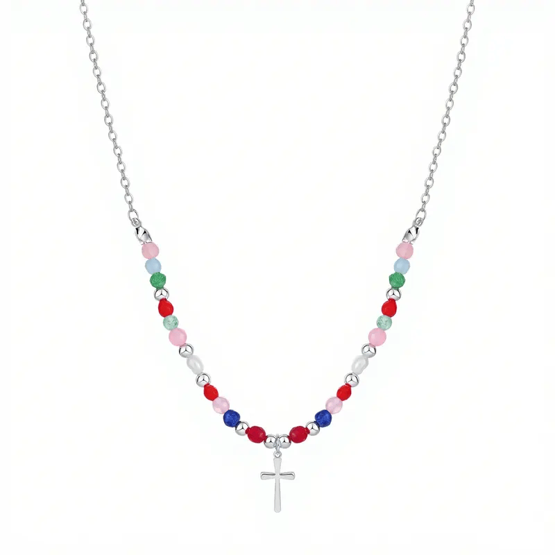 🎁 Perfect Gift! 49% OFF | Dainty Beaded Cross Necklace ✨ Adjustable 14K Gold/Silver Plated Chain