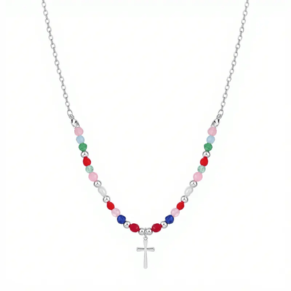 🎁 Perfect Gift! 49% OFF | Dainty Beaded Cross Necklace ✨ Adjustable 14K Gold/Silver Plated Chain