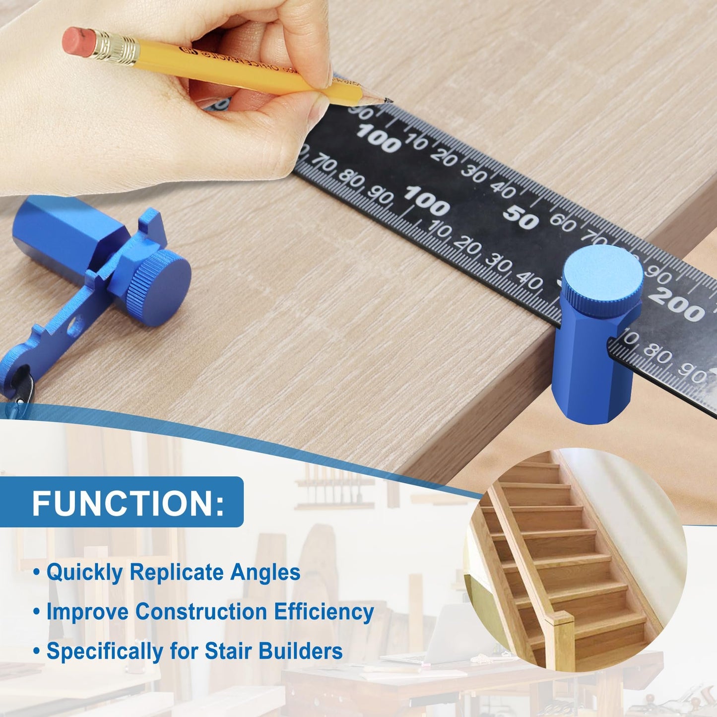 CILIFER® Tall Stair Gauges for Framing Square – Hexagonal Stable Lock with Holder & Hook for Carpentry & Circular Saw