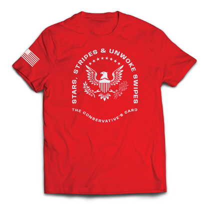 SFRCORD® Stars, Stripes & Unwoke Swipes T-shirt.